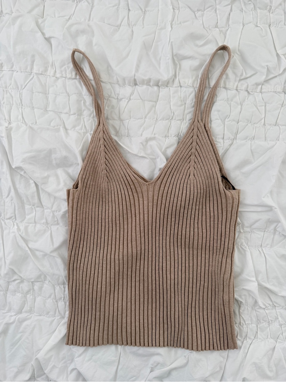H&M Ribbed V-Neck Camisole - Taupe Brown